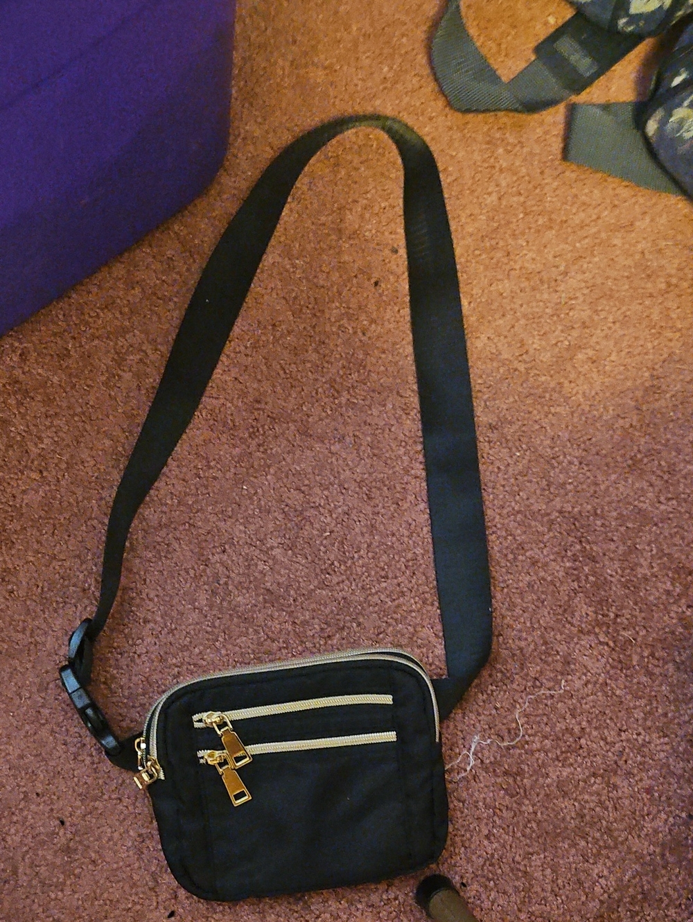 Black Crossbody Bag with Gold Zippers